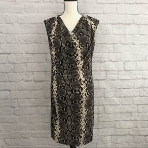 Jones New York Draped Neck Snake Skin Print Sleeveless Sheath Dress